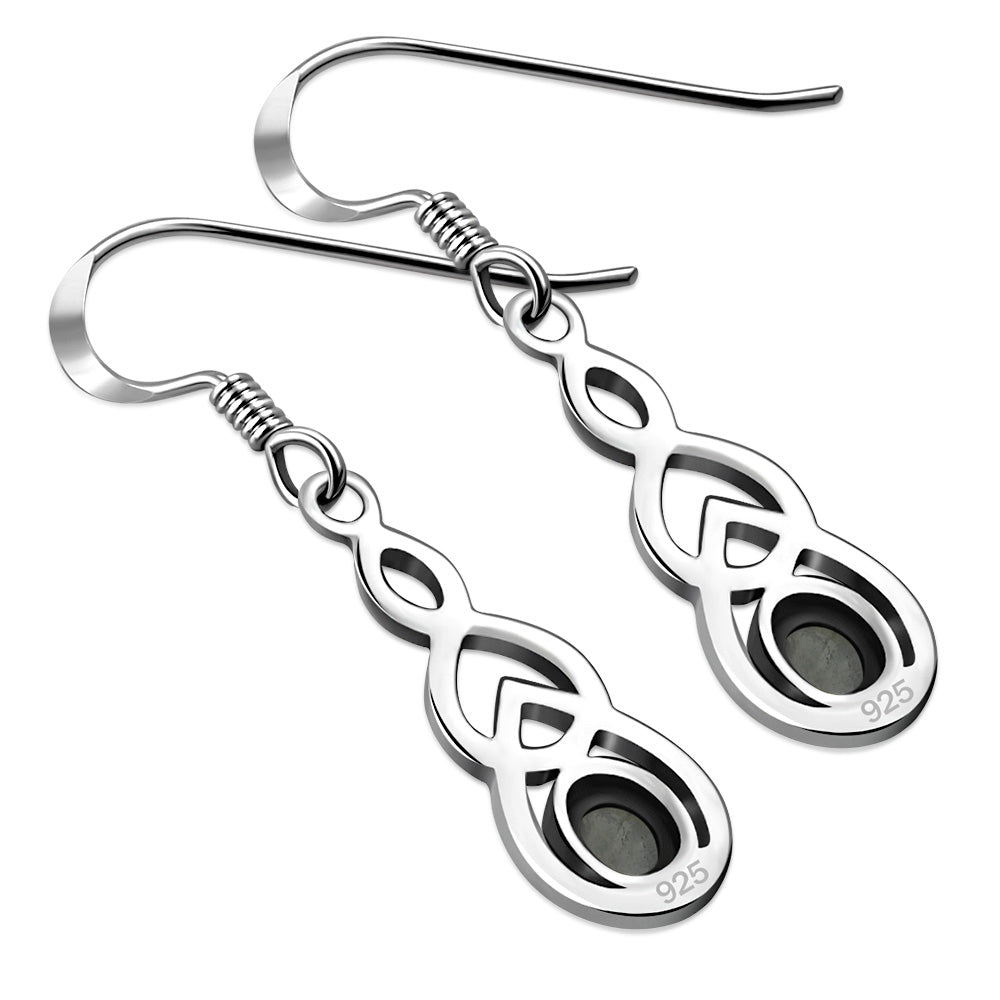 Rainbow Moon Stone Celtic Knot Silver Earrings
