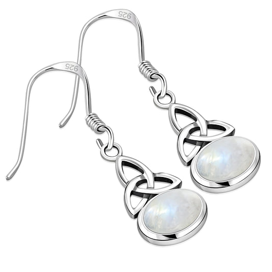 Rainbow Moonstone Celtic Trinity Knot Silver Earrings