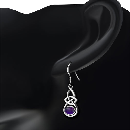 Oval Amethyst Stone Celtic Knot Silver Earrings