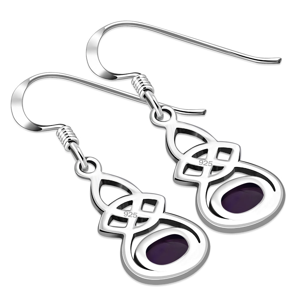 Oval Amethyst Stone Celtic Knot Silver Earrings