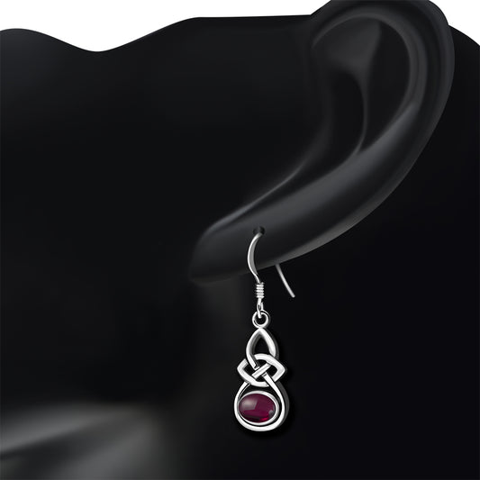 Oval Garnet Celtic Knot Silver Earrings