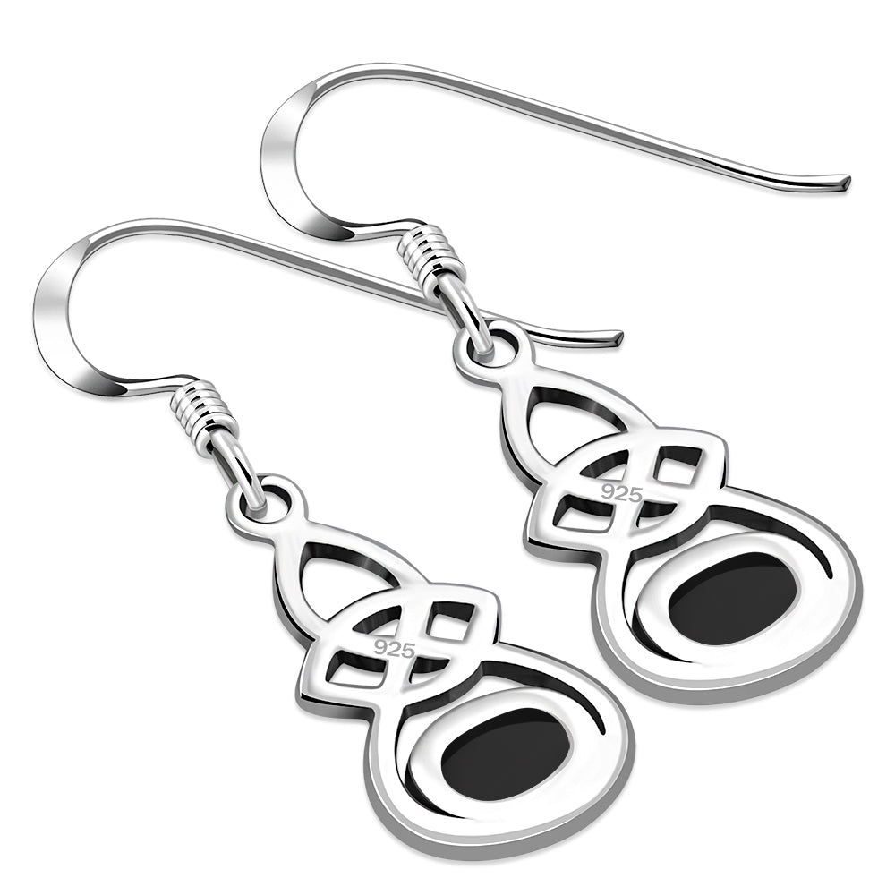 Oval Black Onyx Celtic Knot Silver Earrings