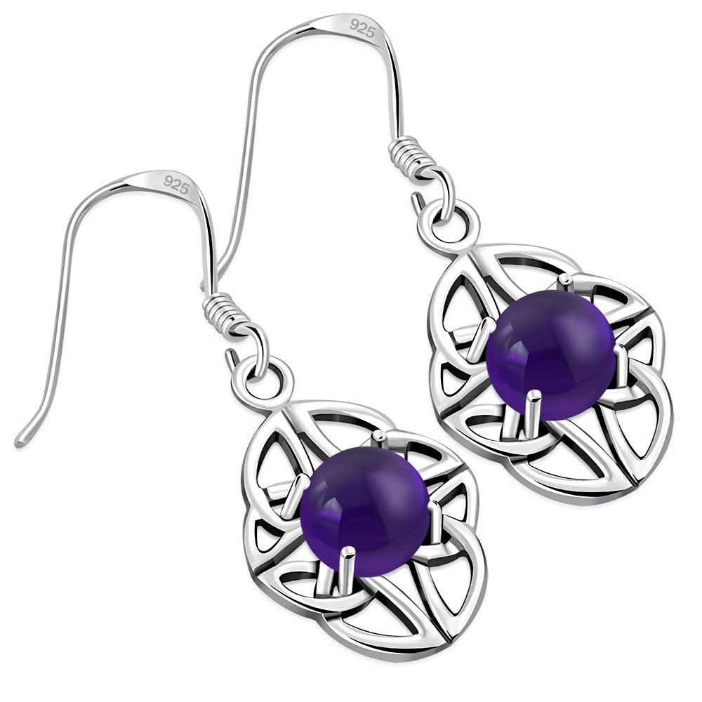 Amethyst Stone Celtic Knot Silver Earrings