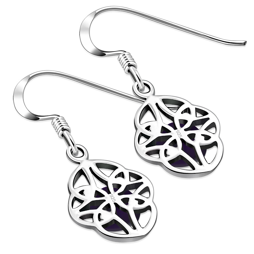Amethyst Stone Celtic Knot Silver Earrings