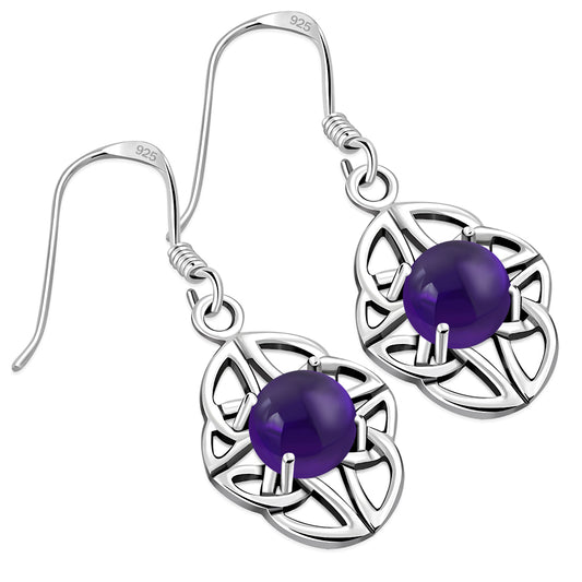 Amethyst Stone Celtic Knot Silver Earrings