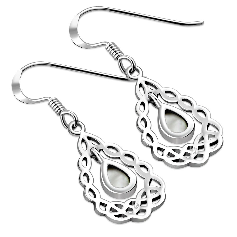 Mother of Pearl Drop Silver Celtic Knot Earrings