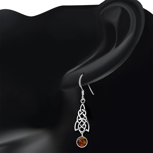 Dangle Amber Stone Celtic Knot Silver Earrings