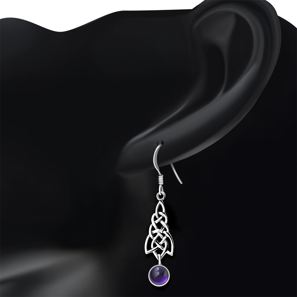Dangle Amethyst Stone Celtic Knot Silver Earrings