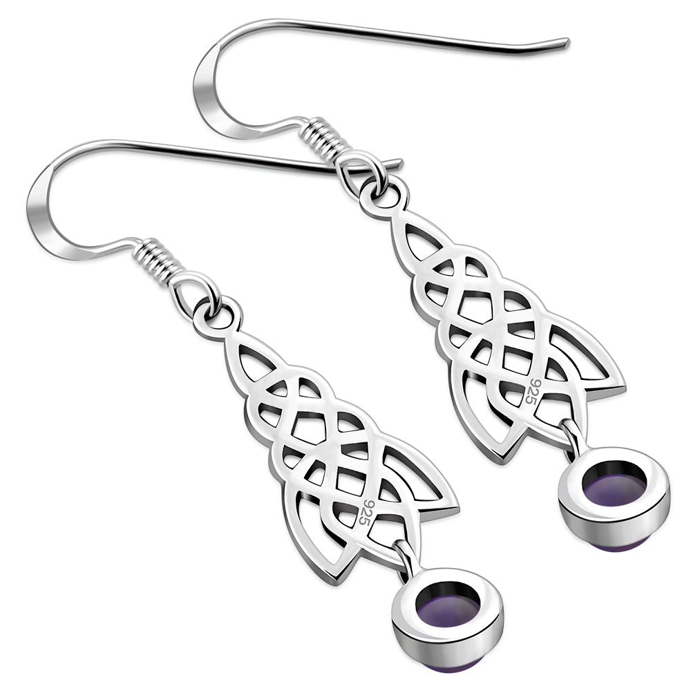 Dangle Amethyst Stone Celtic Knot Silver Earrings