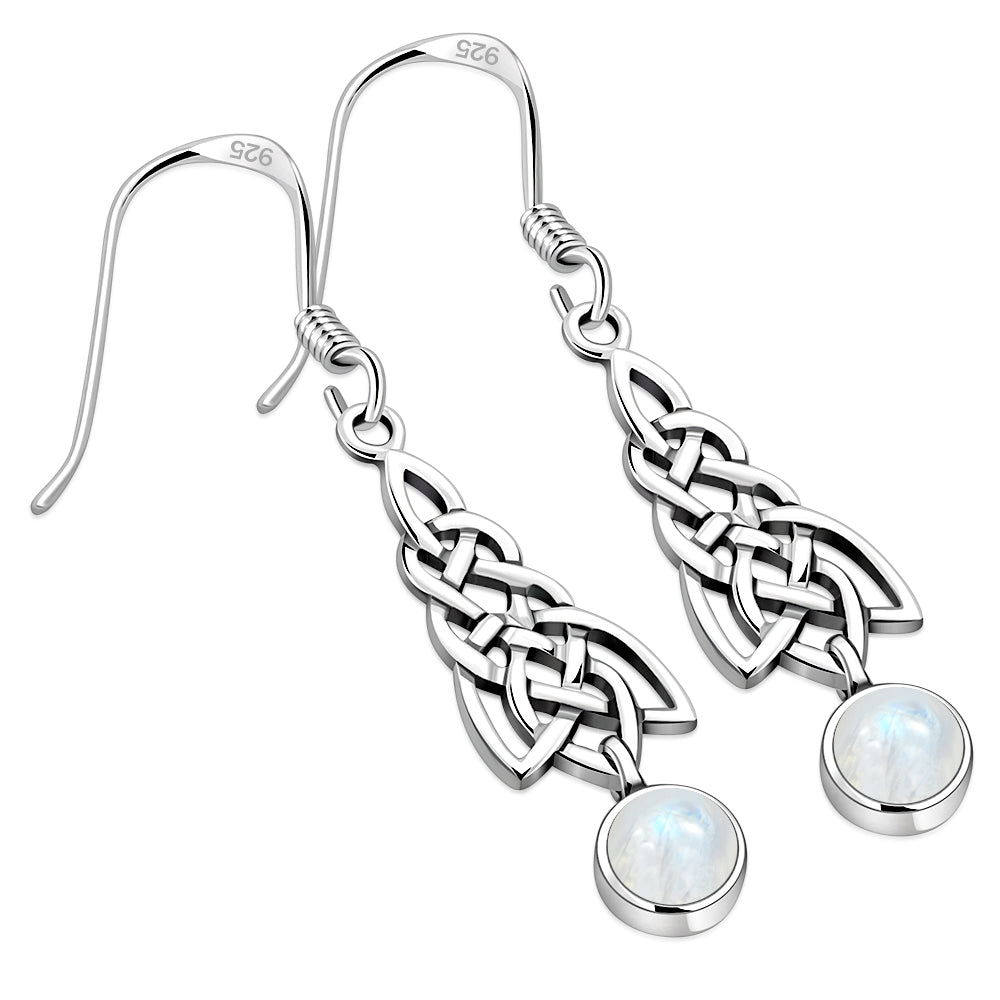 Dangle Rainbow Moonstone Celtic Silver Earrings