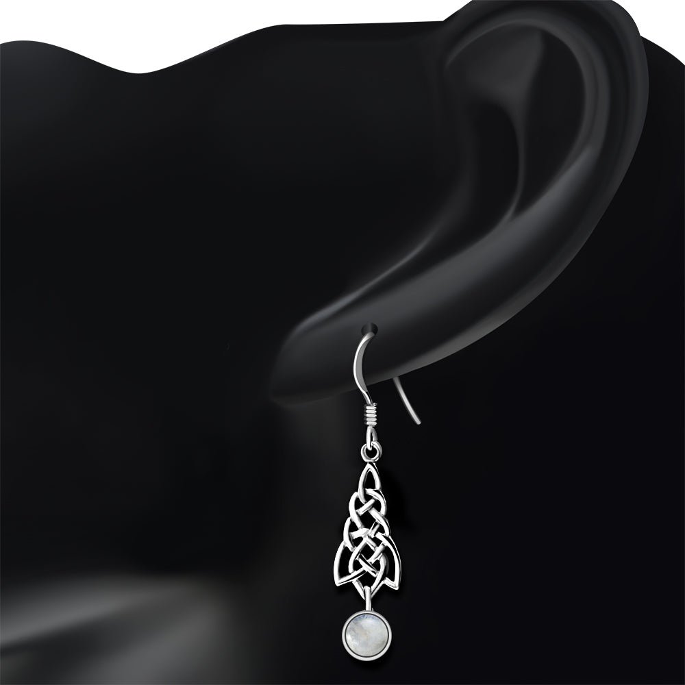 Dangle Rainbow Moonstone Celtic Silver Earrings