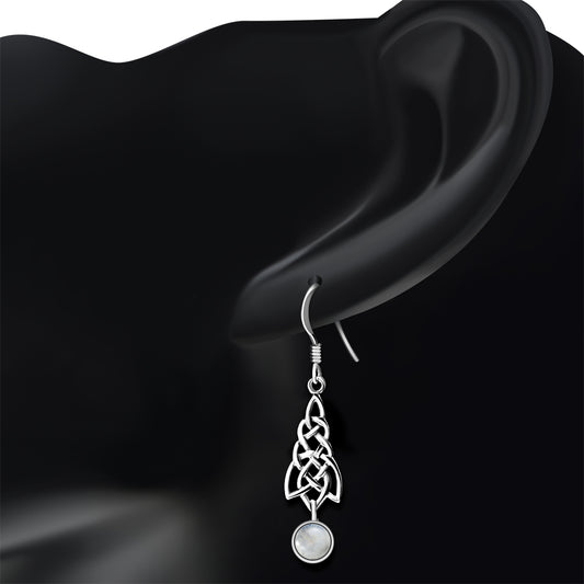 Dangle Rainbow Moonstone Celtic Silver Earrings