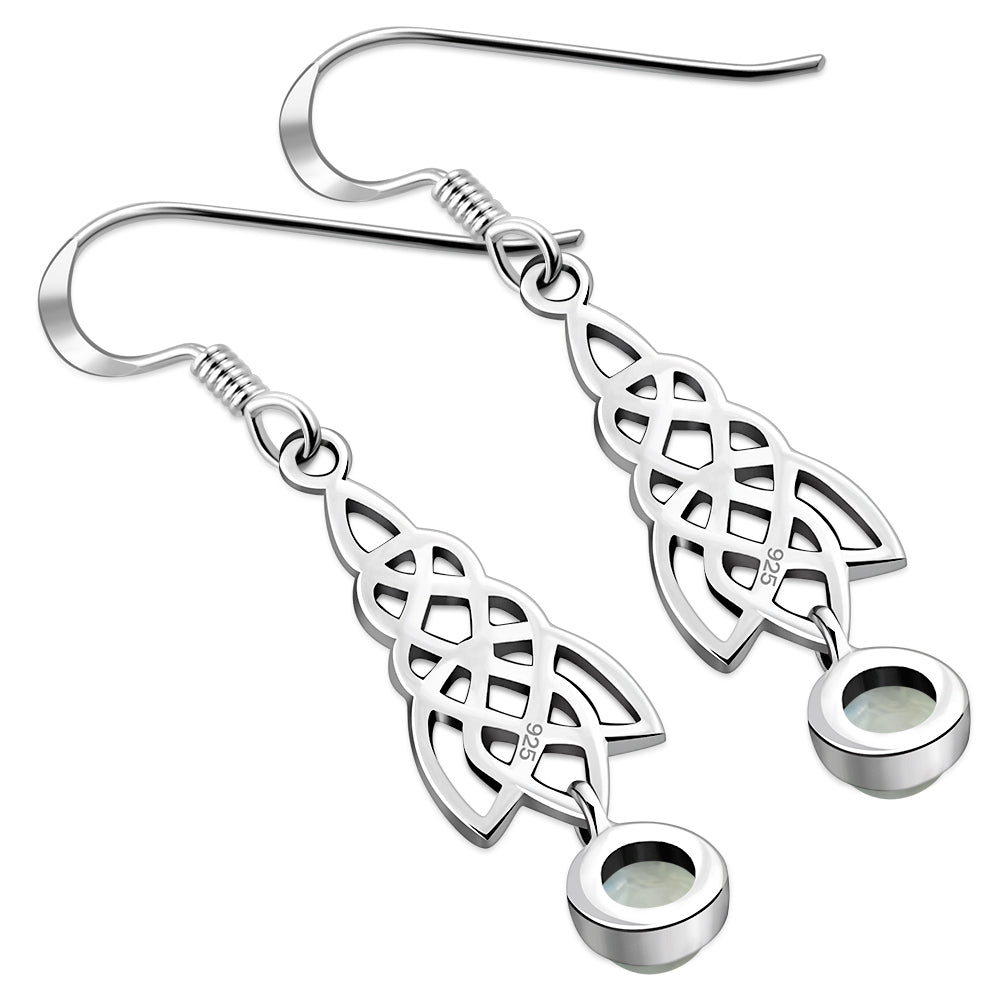 Dangle Rainbow Moonstone Celtic Silver Earrings