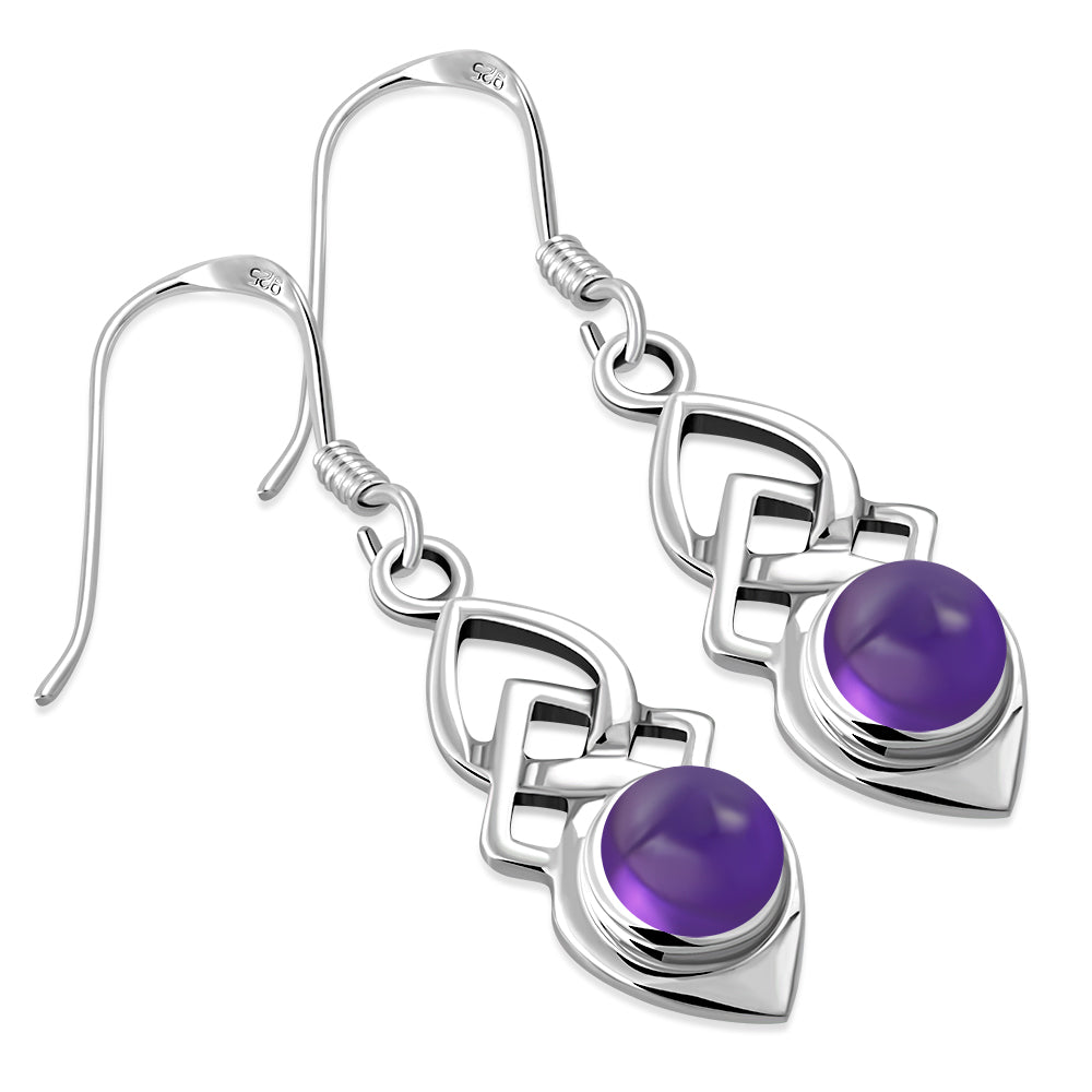 Amethyst Stone Celtic Silver Earrings