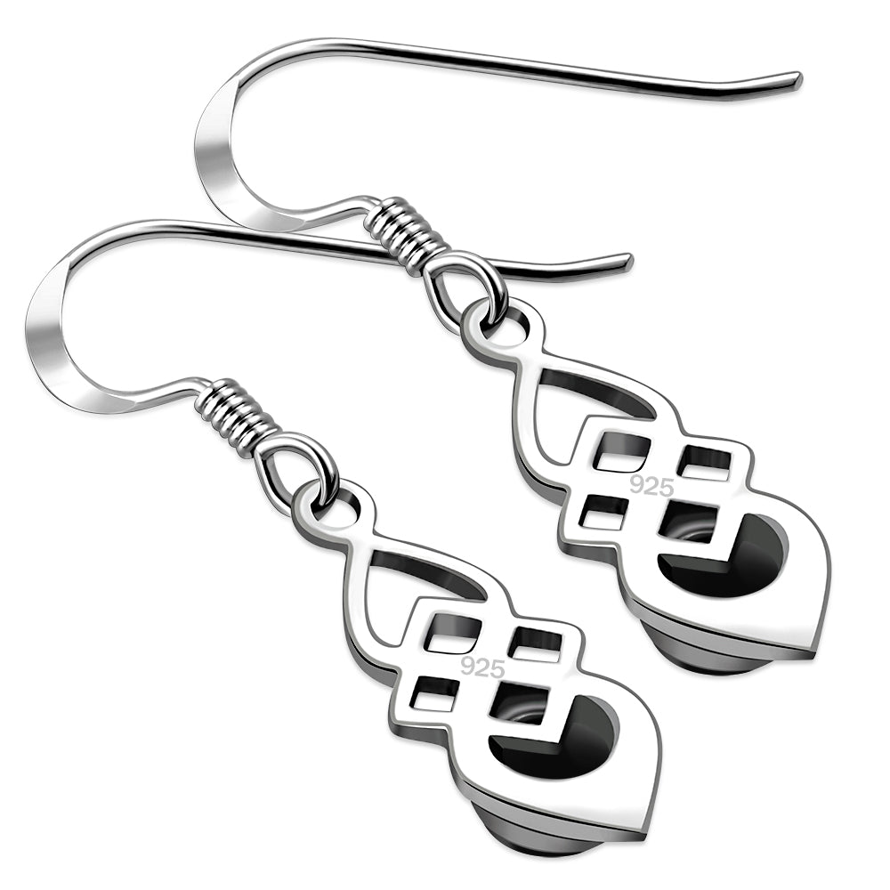 Black Onyx Celtic Silver Earrings