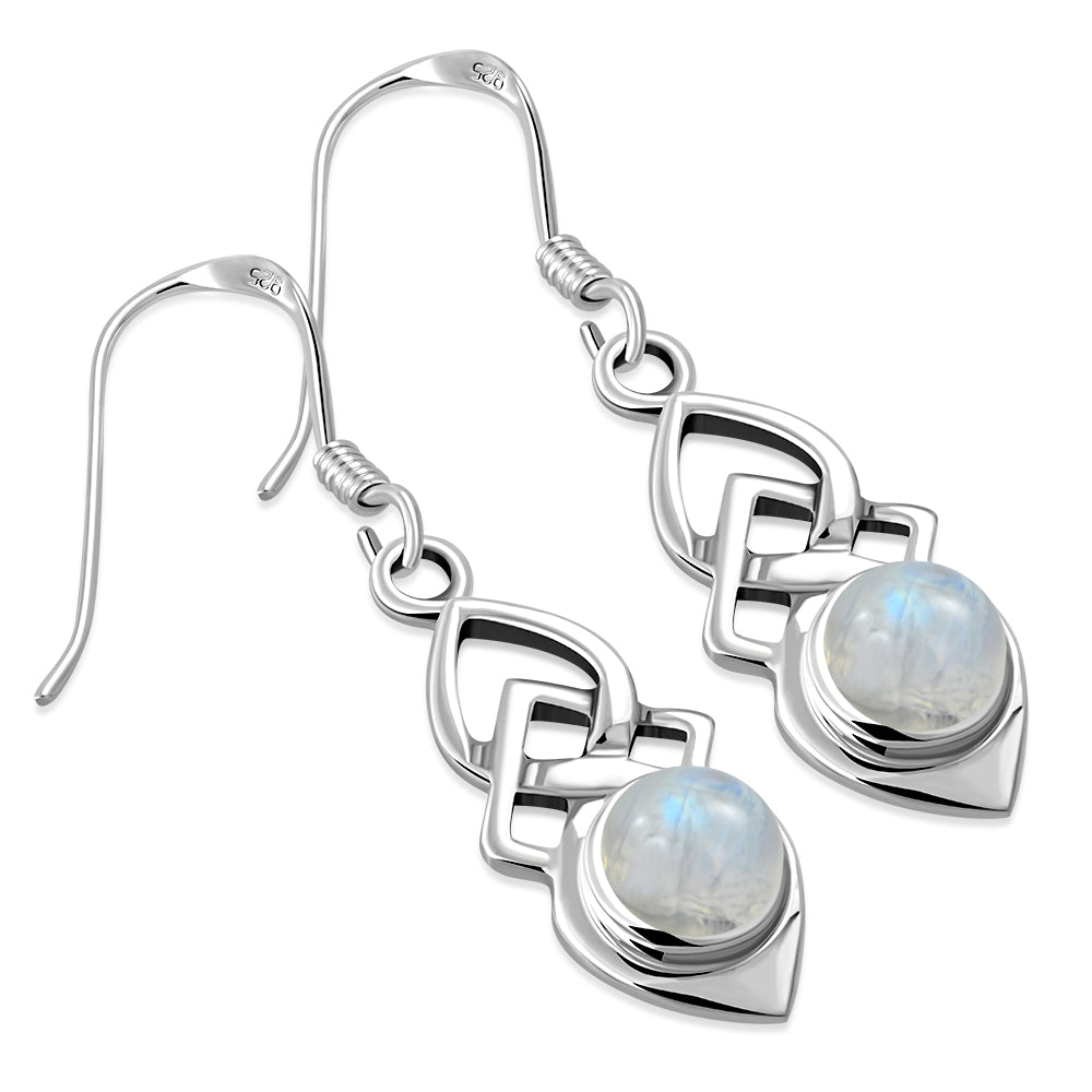 Rainbow Moonstone Celtic Silver Earrings