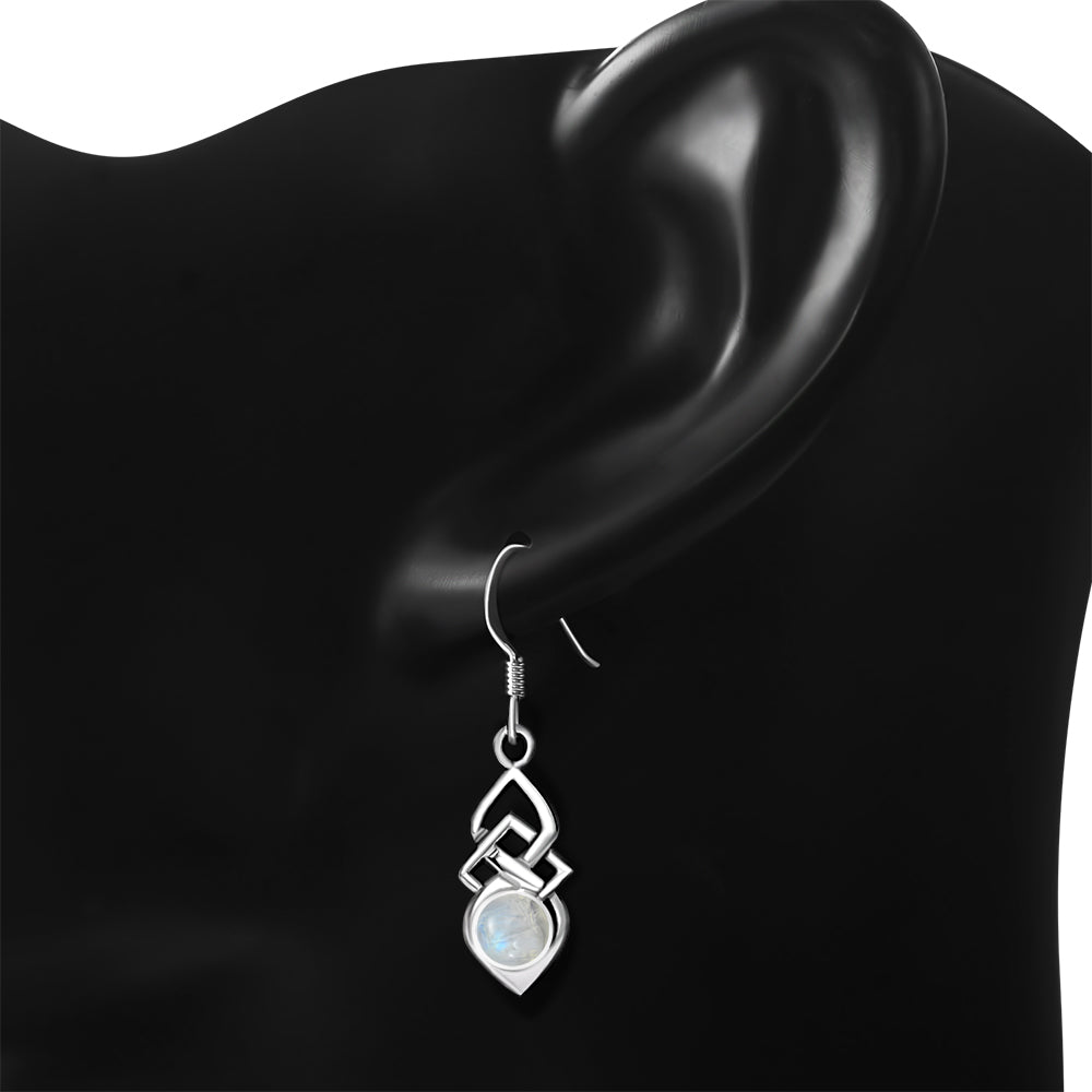 Rainbow Moonstone Celtic Silver Earrings
