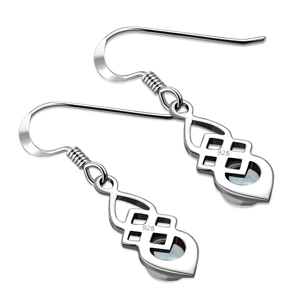Rainbow Moonstone Celtic Silver Earrings