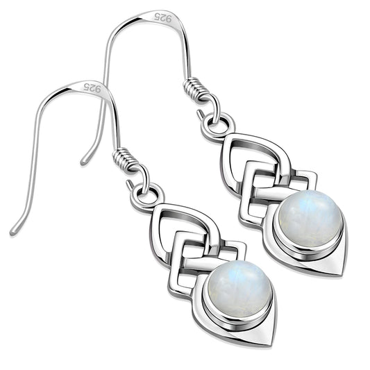 Rainbow Moonstone Celtic Silver Earrings