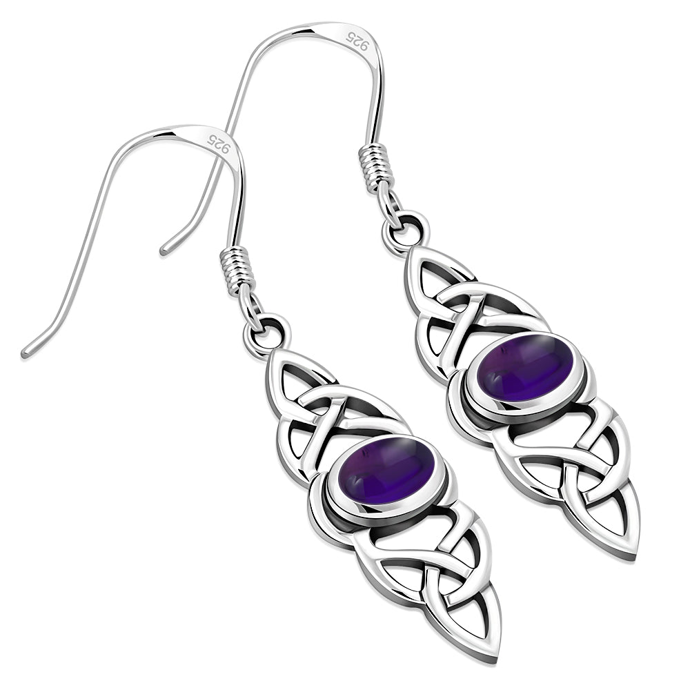 Amethyst Stone Long Celtic Silver Earrings Set