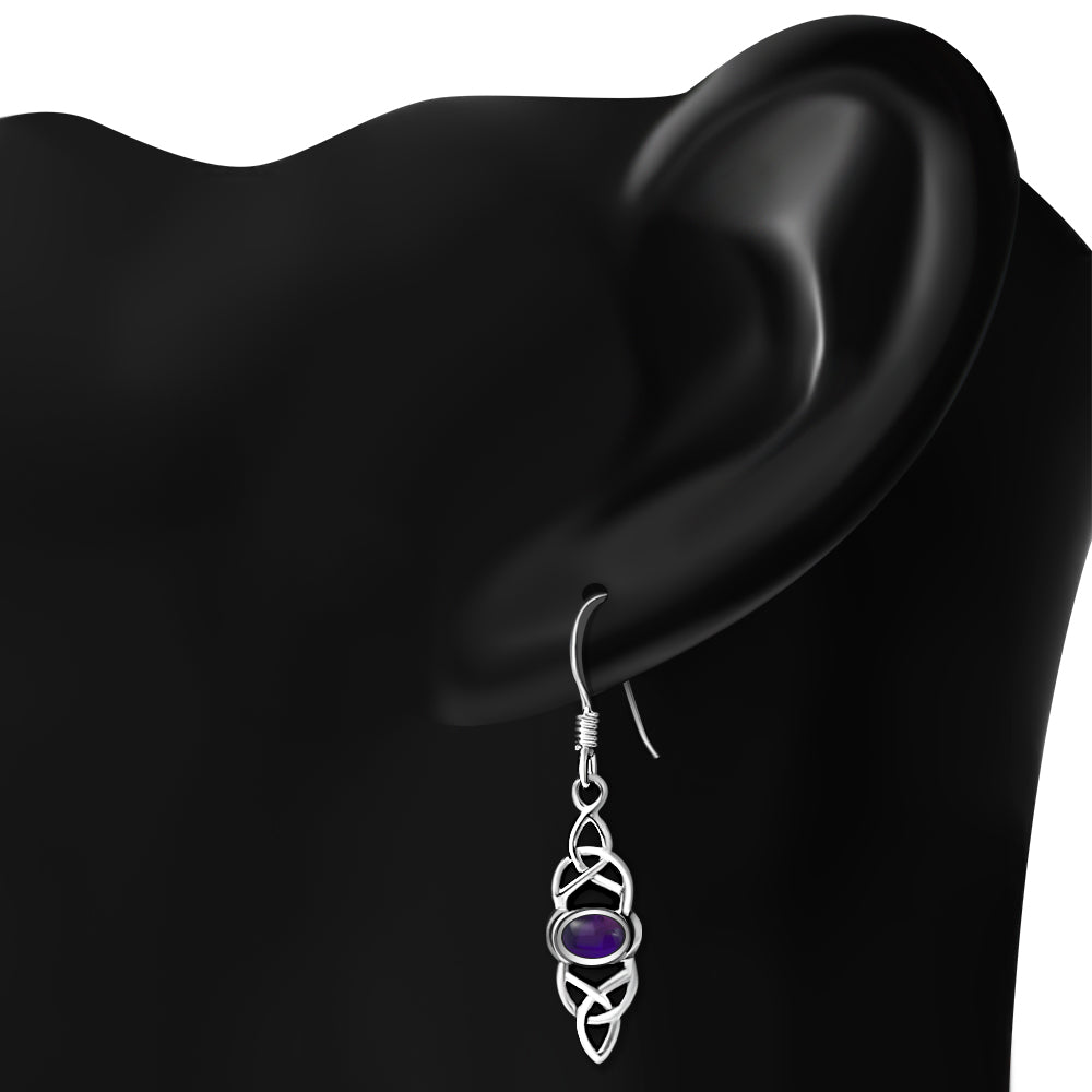 Amethyst Stone Long Celtic Silver Earrings Set