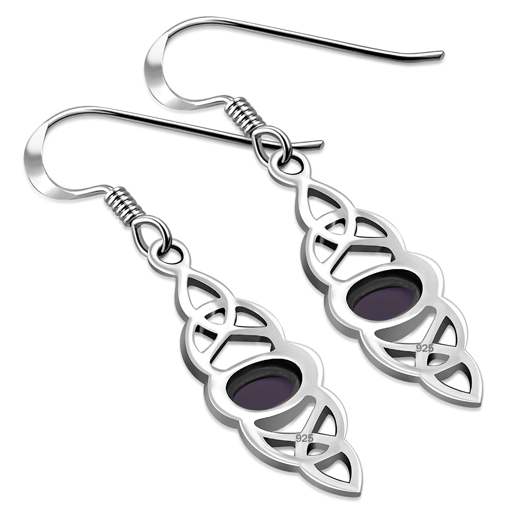 Amethyst Stone Long Celtic Silver Earrings Set