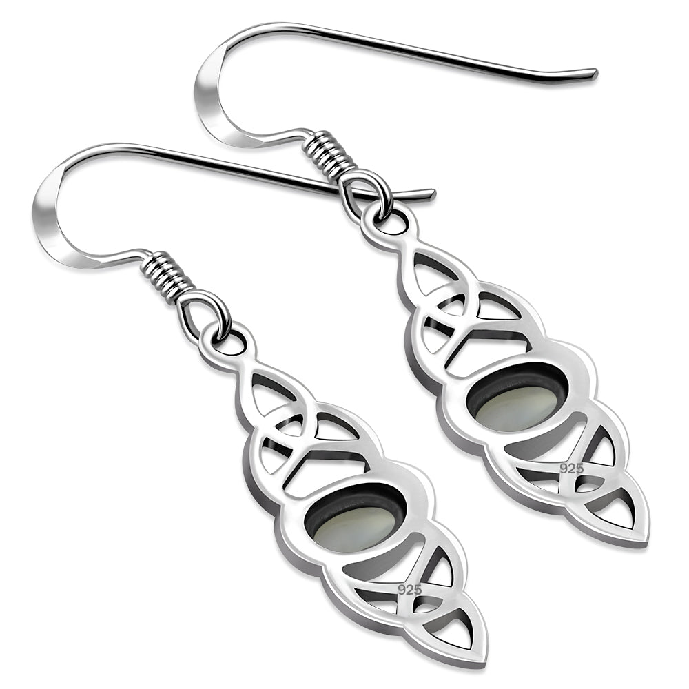 Long Celtic Silver Earrings set w Rainbow Moonstone Long Celtic Silver Earrings