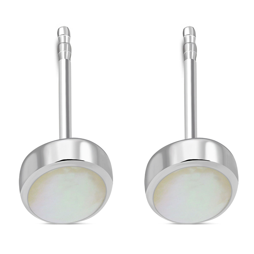 Mother of Pearl Oval Stud Silver Earrings