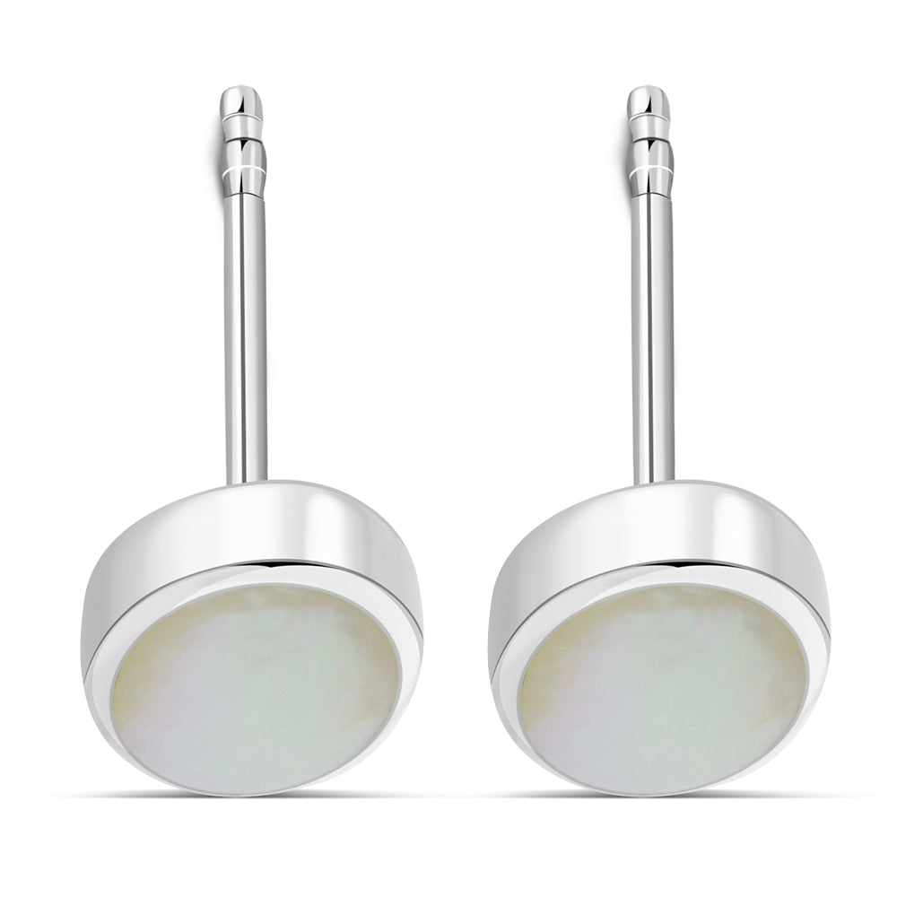 Mother of Pearl Oval Stud Silver Earrings