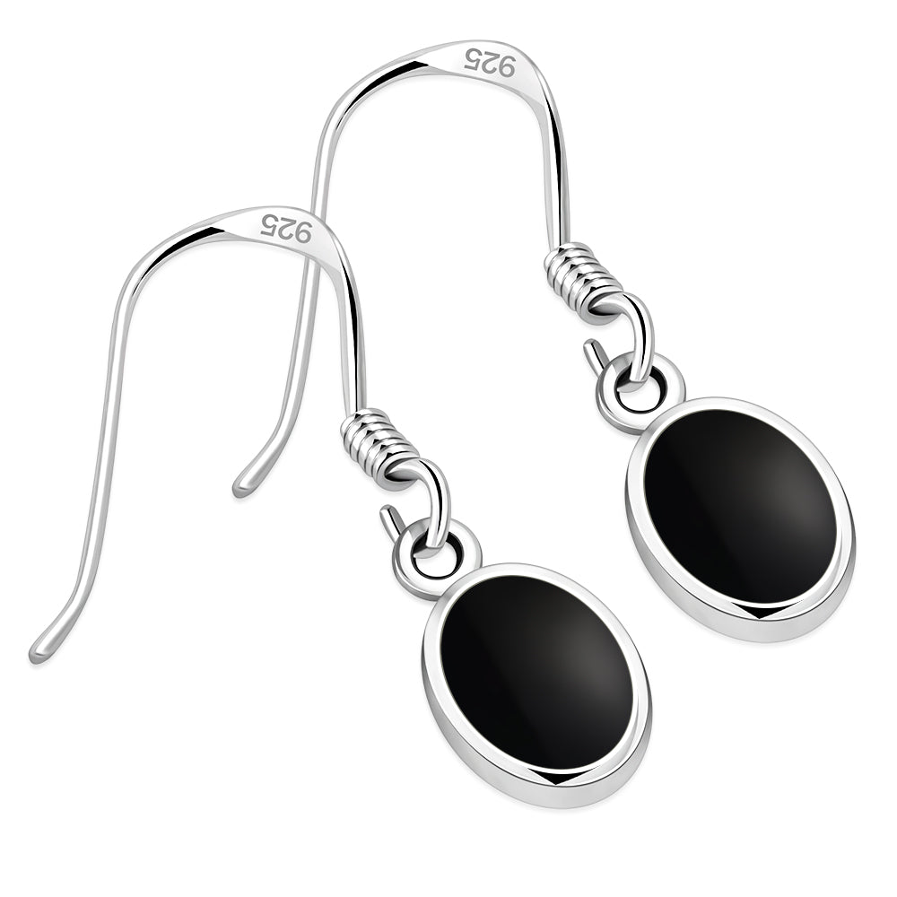 Black Onyx Oval Silver Earrings
