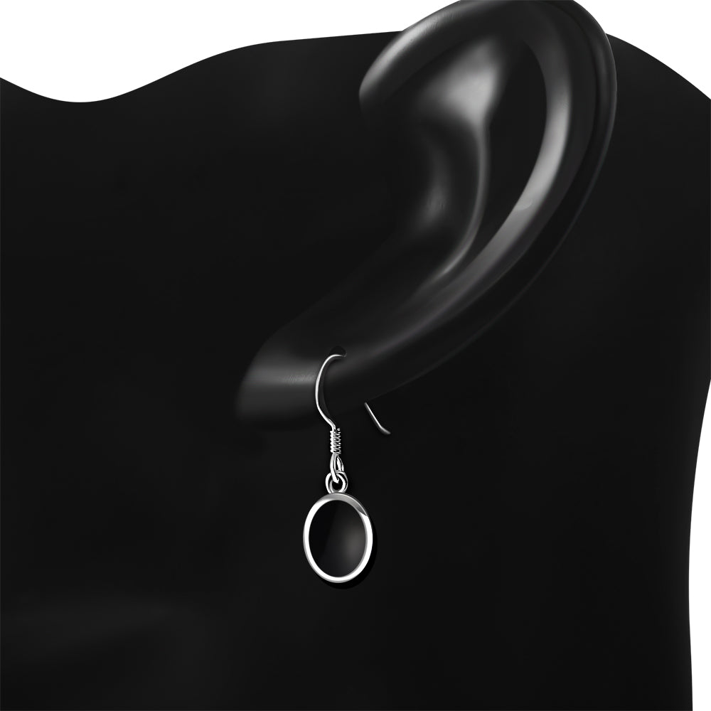 Black Onyx Oval Silver Earrings