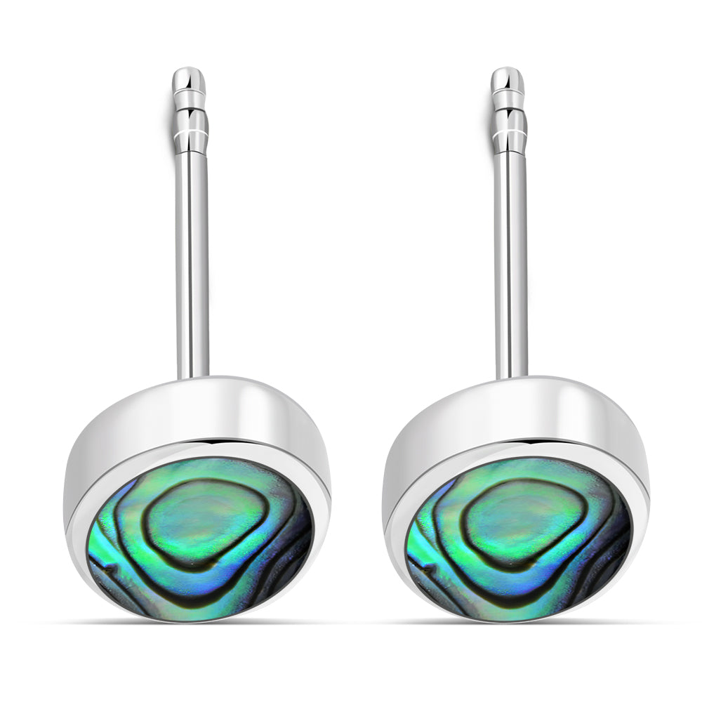 Abalone Shell Oval Stud Silver Earrings
