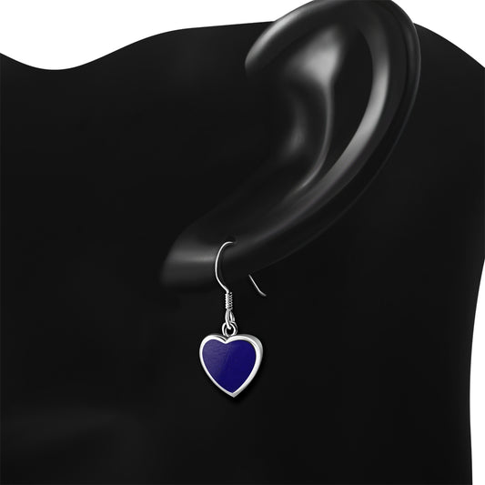 Lapiz Lazuli Blue Stone Heart Sterling Silver Earrings