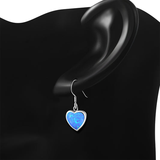 Synthetic Blue Opal Heart Sterling Silver Earrings