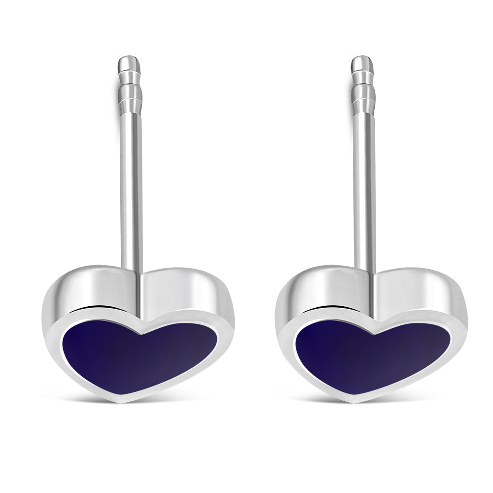 Lapis Lazuli Blue Stone Heart Stud Silver Earrings