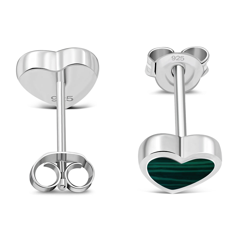 Green Malachite Heart Stud Silver Earrings