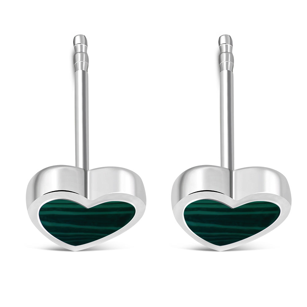 Green Malachite Heart Stud Silver Earrings