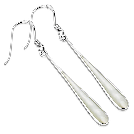 Mother of Pearl Long Drop Sterling Silver Earrings