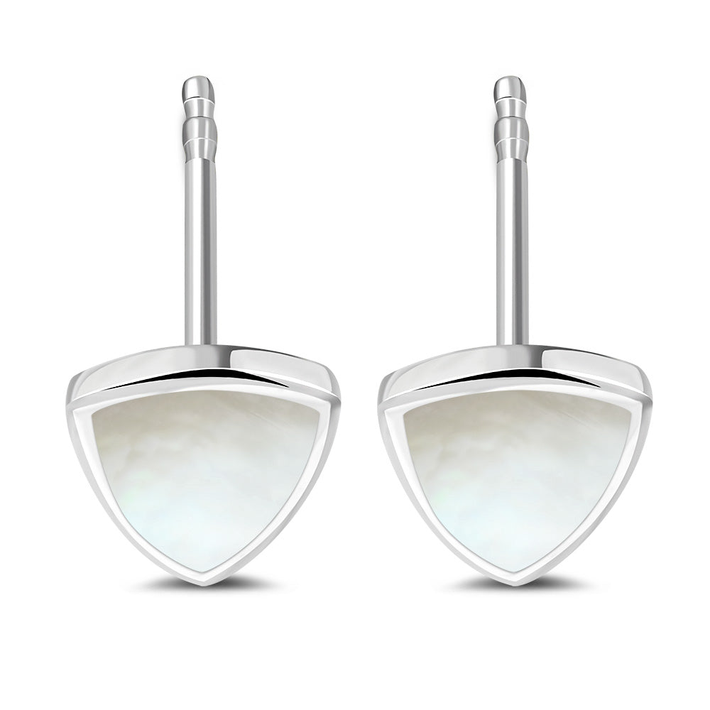 9.50mm | Mother of Pearl Triangle Stud Silver Earrings