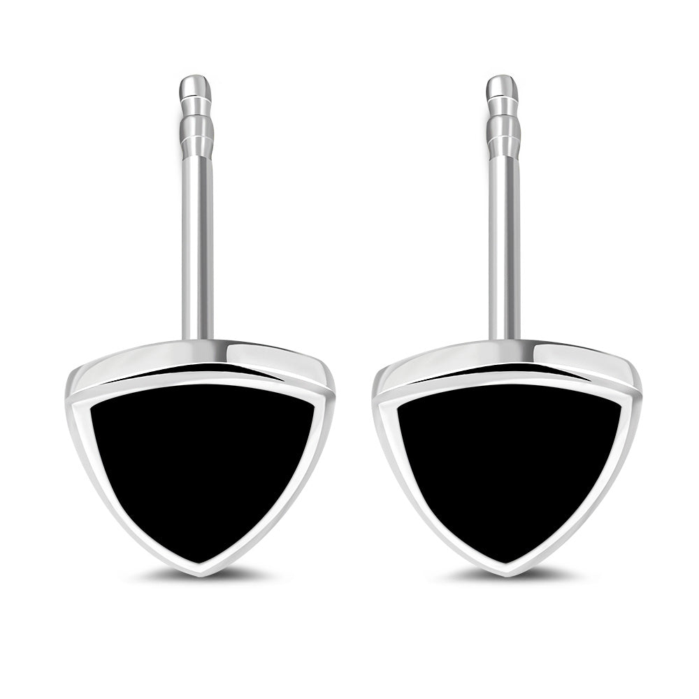 Black Onyx Triangle Stud Silver Earrings