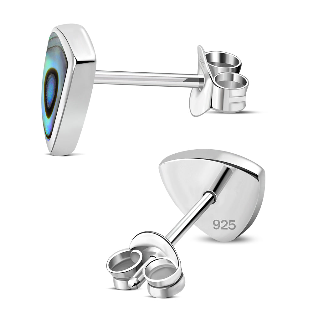 9.50mm | Abalone Shell Triangle Stud Silver Earrings