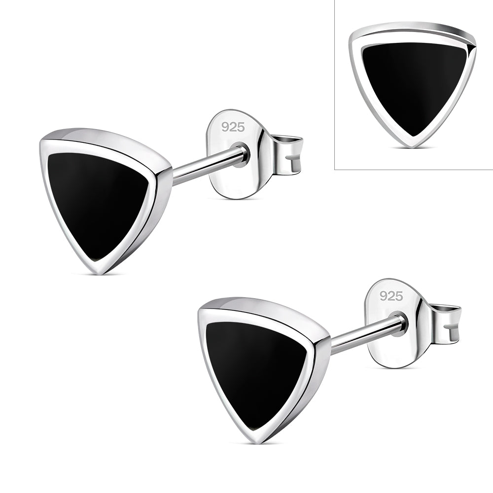 5.00mm | Black Onyx Small Triangle Stud Silver Earrings