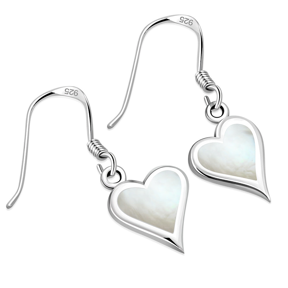 Mother of Pearl Heart Silver Earrings