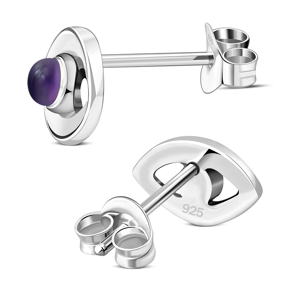 Amethyst Stone Evil Eye Sterling Silver Stud Earrings