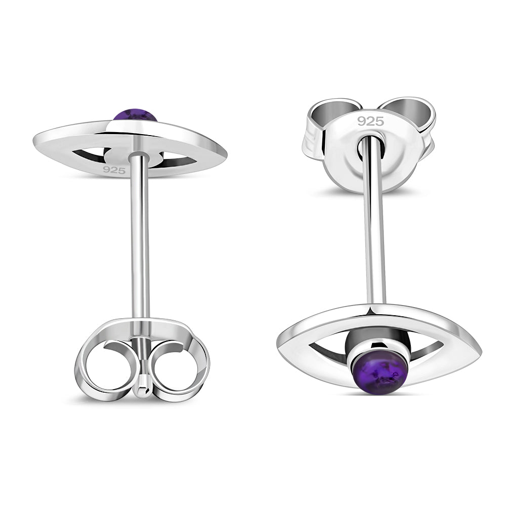 Amethyst Stone Evil Eye Sterling Silver Stud Earrings