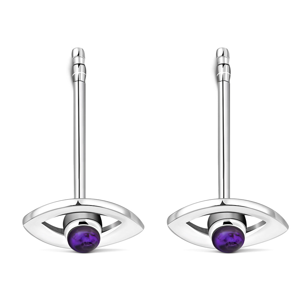 Amethyst Stone Evil Eye Sterling Silver Stud Earrings