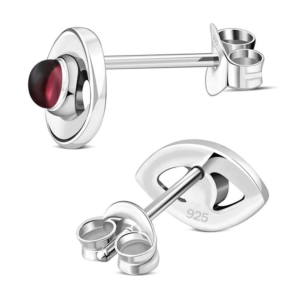 Garnet Evil Eye Sterling Silver Stud Earrings
