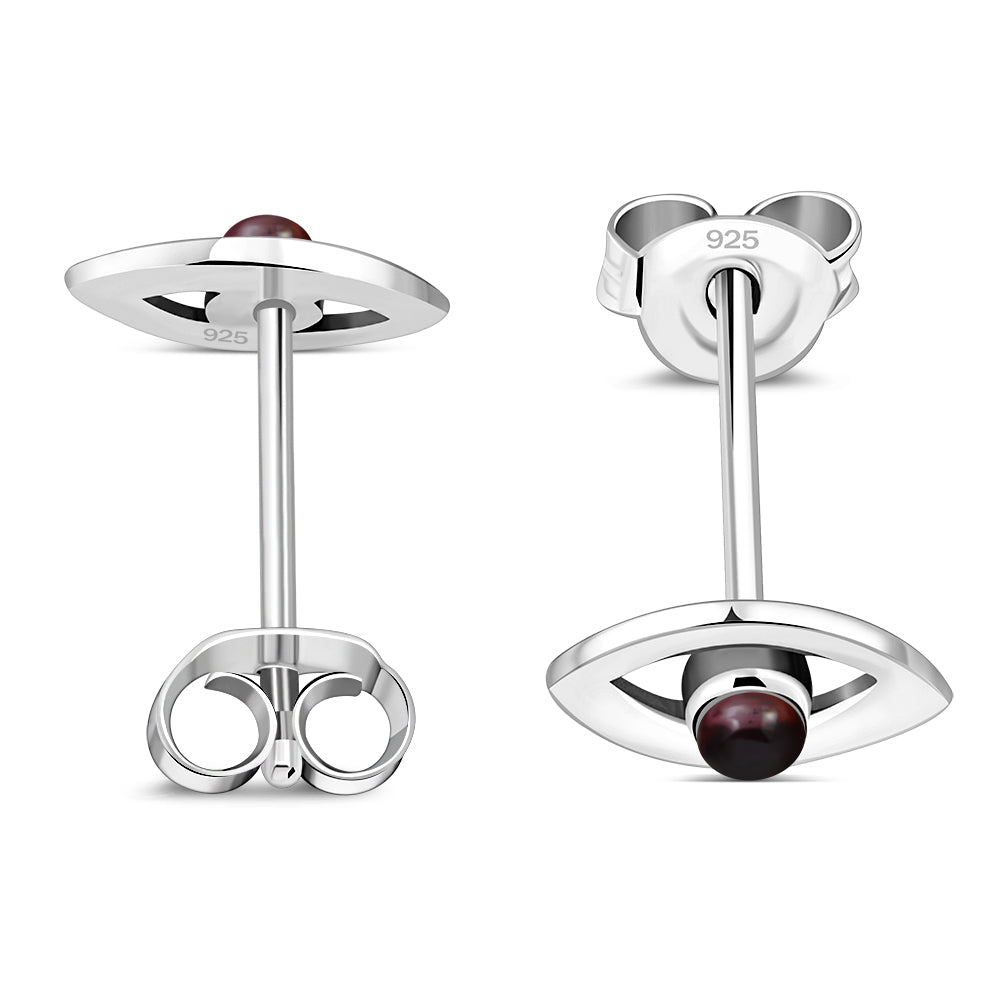 Garnet Evil Eye Sterling Silver Stud Earrings