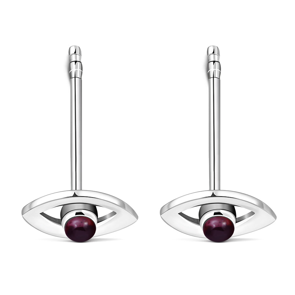 Garnet Evil Eye Sterling Silver Stud Earrings