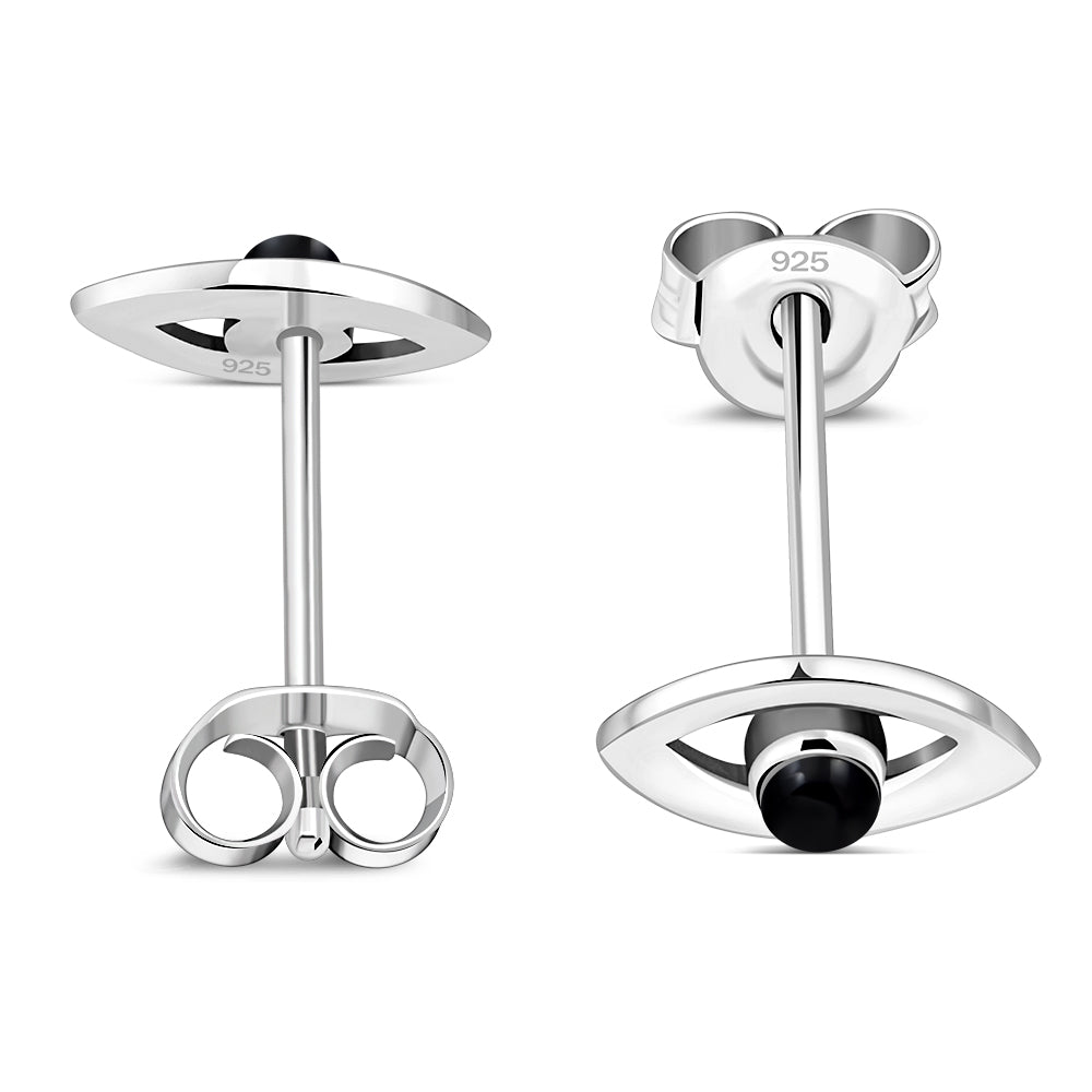 Black Onyx Evil Eye Sterling Silver Stud Earrings